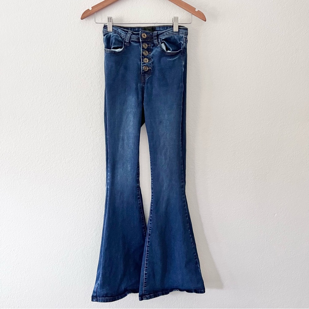 Skinny Fries Dark Wash Button Fly Ultra Flare Jeans Sz 3